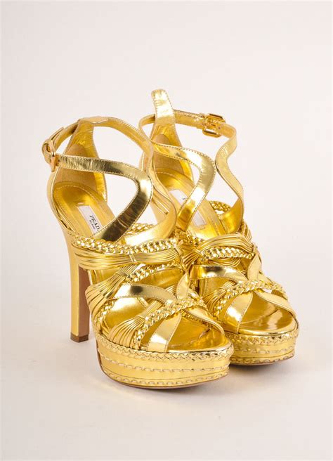 prada gold metallic heel jeweled pump|prada heels.